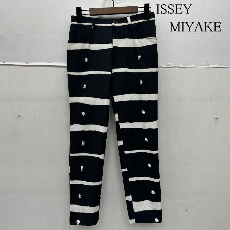 イッセイミヤケ ISSEY MIYAKE パンツ スラックス 絞り デザイン ボーダー パンツ IM71-FF128 S 黒 / ブラック / black X 白 / ホワイト / white レディース USED 古着 中古 50165831