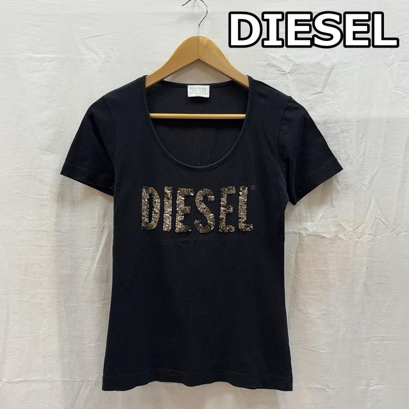 ディーゼル DIESEL Tシャツ 半袖 スパンコール ロゴ ラウンドネック Tシャツ XS 黒 / ブラック / black レディース USED 古着 中古 50165849