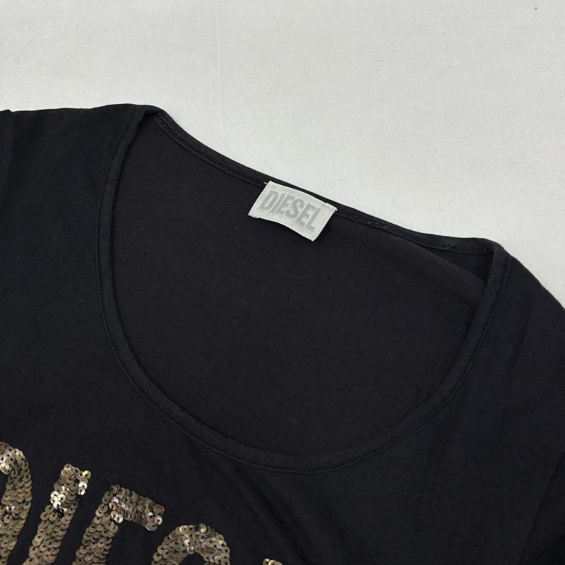 ディーゼル DIESEL Tシャツ 半袖 スパンコール ロゴ ラウンドネック Tシャツ XS 黒 / ブラック / black レディース USED 古着 中古 50165849
