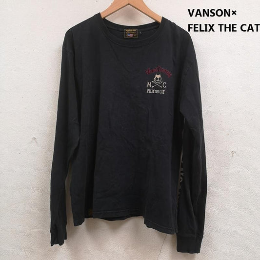 ヴァンソン VANSON Tシャツ 長袖 VANSON×FELIX THE CAT クロスボーン 骨 骸骨 ドクロ スカル 刺繍 バイカー 丸首ロングスリーブTシャツ XL 黒 / ブラック / black メンズ USED 古着 中古 50165857