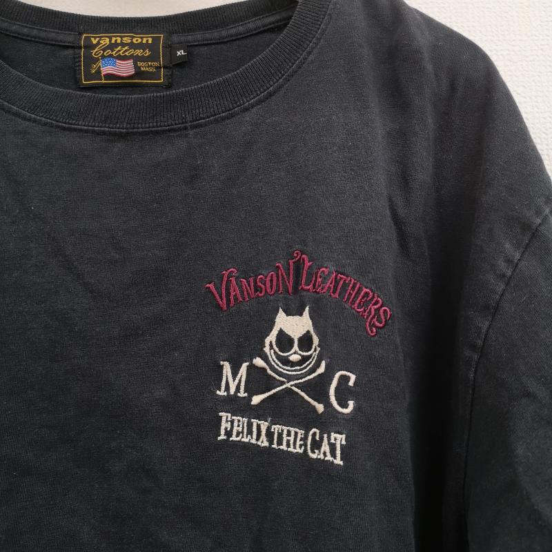 ヴァンソン VANSON Tシャツ 長袖 VANSON×FELIX THE CAT クロスボーン 骨 骸骨 ドクロ スカル 刺繍 バイカー 丸首ロングスリーブTシャツ XL 黒 / ブラック / black メンズ USED 古着 中古 50165857