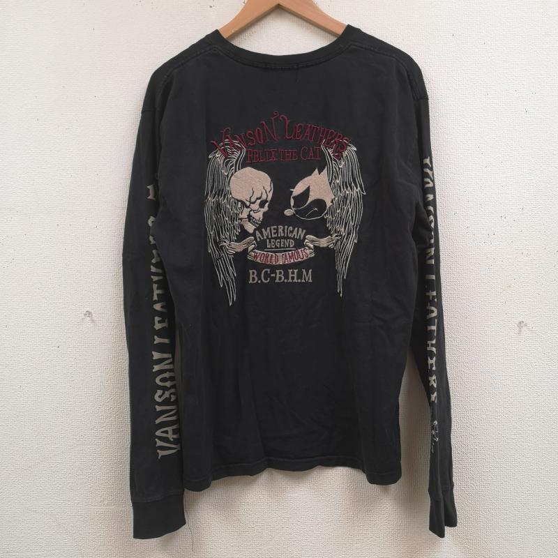 ヴァンソン VANSON Tシャツ 長袖 VANSON×FELIX THE CAT クロスボーン 骨 骸骨 ドクロ スカル 刺繍 バイカー 丸首ロングスリーブTシャツ XL 黒 / ブラック / black メンズ USED 古着 中古 50165857