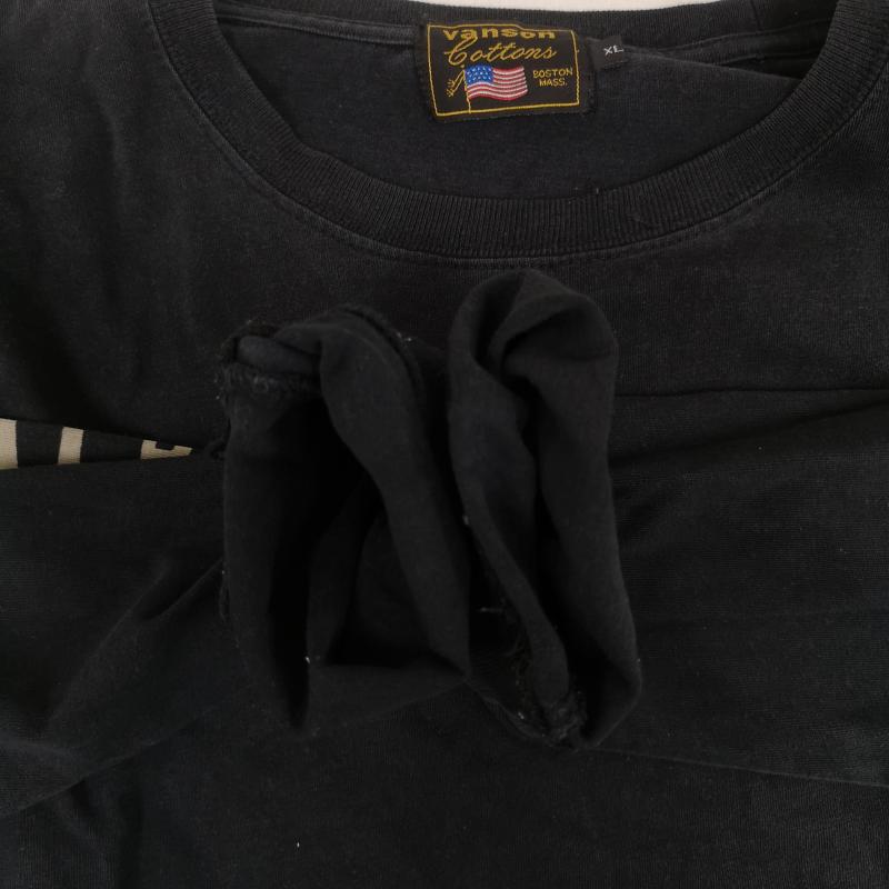 ヴァンソン VANSON Tシャツ 長袖 VANSON×FELIX THE CAT クロスボーン 骨 骸骨 ドクロ スカル 刺繍 バイカー 丸首ロングスリーブTシャツ XL 黒 / ブラック / black メンズ USED 古着 中古 50165857