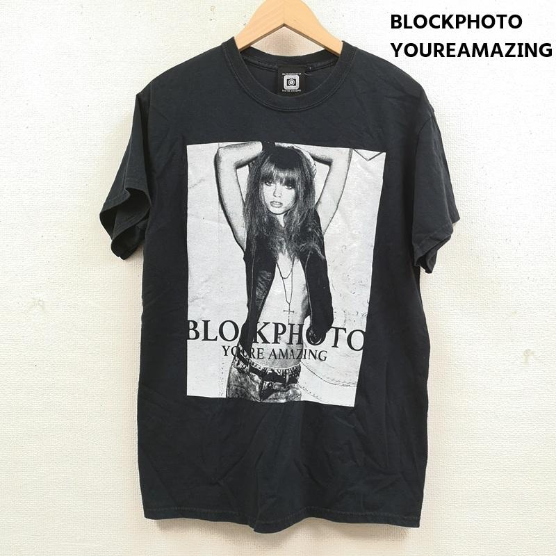 古着 USED Tシャツ 半袖 BLOCKPHOTO YOURE AMAZING モノクロ ガール レディー フォト プリント 丸首 半袖 Tシャツ M 黒 / ブラック / black メンズ USED 古着 中古 50165862