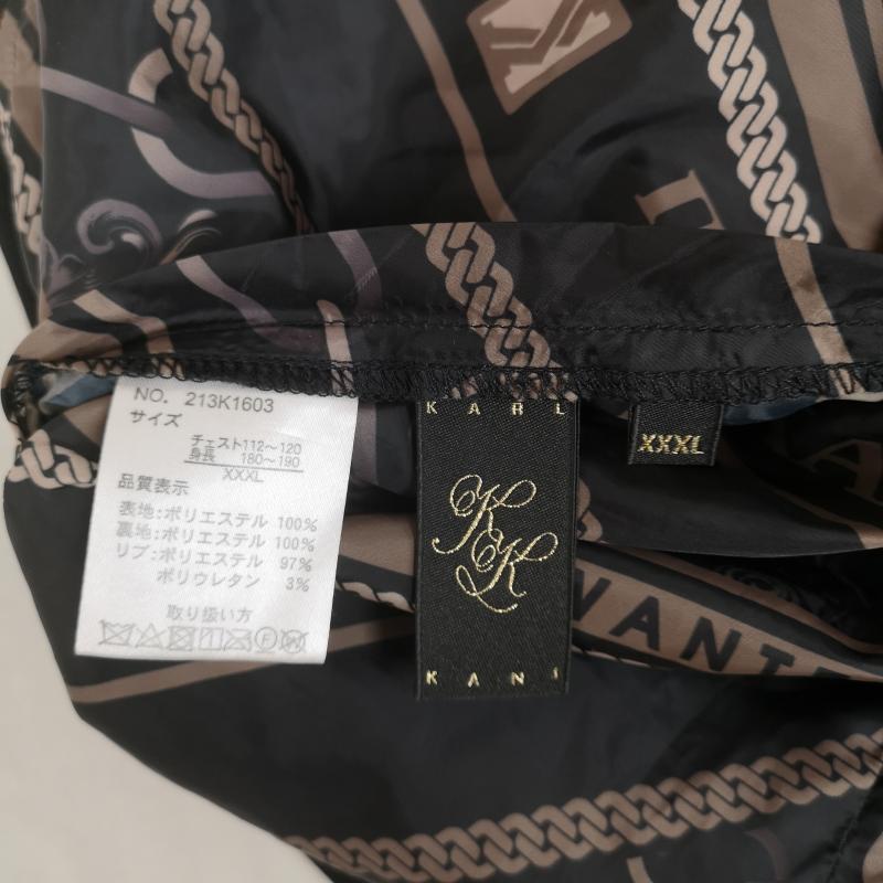 カールカナイ KARL KANI パーカー 長袖 リバーシブル 2WAY 総柄 フェイクファー ボア チェーン 鎖 フルジップパーカー 213K1603 4L 黒 / ブラック / black メンズ USED 古着 中古 50165869