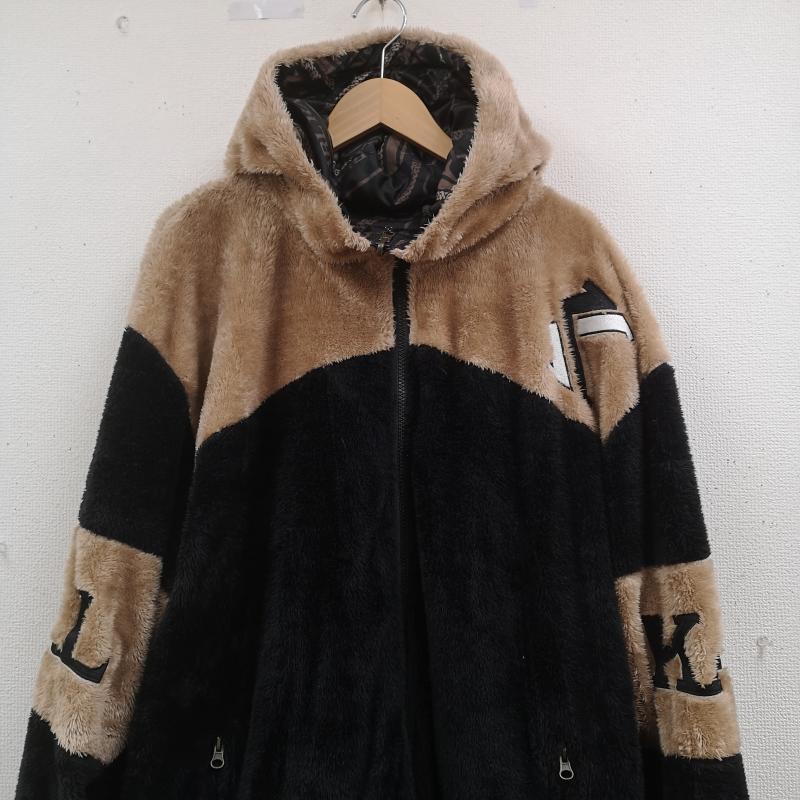 カールカナイ KARL KANI パーカー 長袖 リバーシブル 2WAY 総柄 フェイクファー ボア チェーン 鎖 フルジップパーカー 213K1603 4L 黒 / ブラック / black メンズ USED 古着 中古 50165869