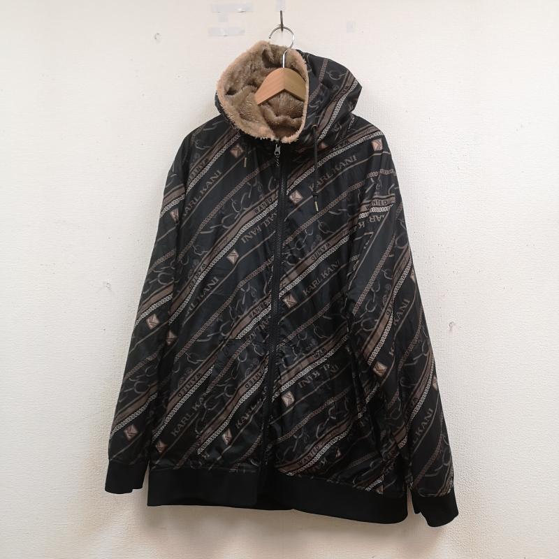 カールカナイ KARL KANI パーカー 長袖 リバーシブル 2WAY 総柄 フェイクファー ボア チェーン 鎖 フルジップパーカー 213K1603 4L 黒 / ブラック / black メンズ USED 古着 中古 50165869