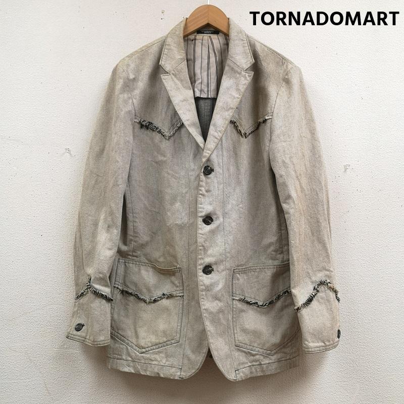 トルネードマート TORNADO MART ジャケット、上着 ジャケット、ブレザー ウエスタン ヨークライン フリンジ 断ち切り カットオフ デニム ウォッシュ加工 Y2K テーラードジャケット M 灰 / グレー / gray メンズ USED 古着 中古 50165873