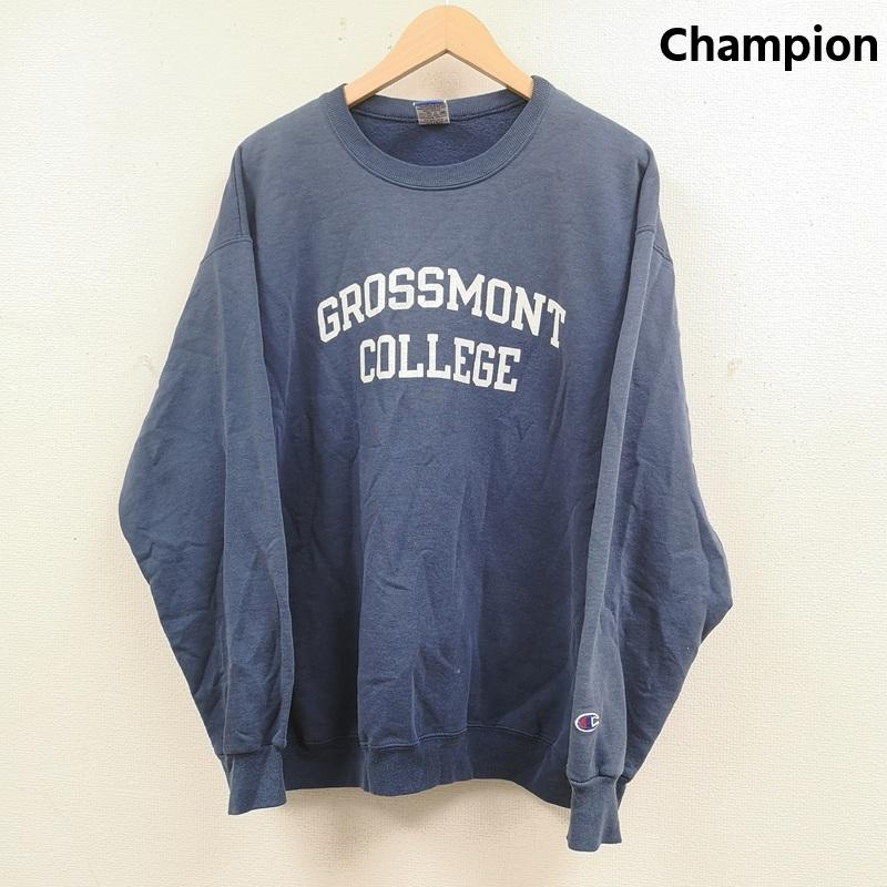 チャンピオン Champion トレーナー 長袖 90s メキシコ製 リバースウィーブ カレッジ 刺繍 裏起毛 クルーネック スウェット トレーナー L 紺 / ネイビー / navy メンズ USED 古着 中古 50165879