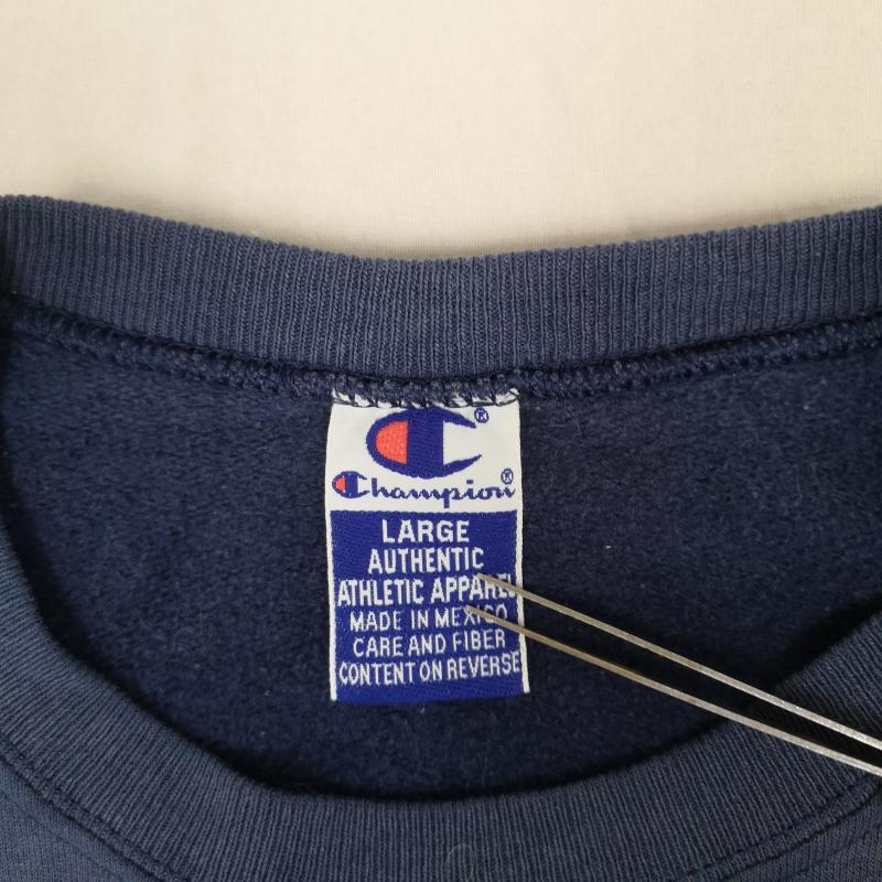 チャンピオン Champion トレーナー 長袖 90s メキシコ製 リバースウィーブ カレッジ 刺繍 裏起毛 クルーネック スウェット トレーナー L 紺 / ネイビー / navy メンズ USED 古着 中古 50165879