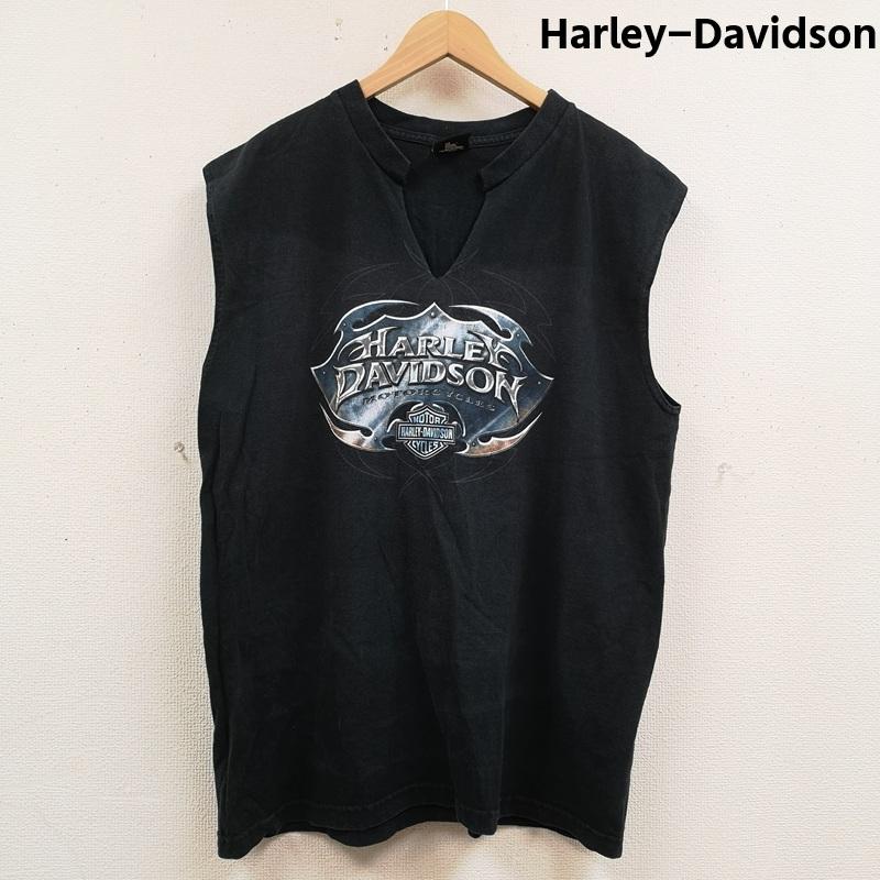 ハーレーダビッドソン Harley-Davidson タンクトップ タンクトップ Vネック カットオフ 切りっぱなし バイカー 3D風 BAR & SHIELD ノースリーブ Tシャツ タンクトップ XL 黒 / ブラック / black メンズ USED 古着 中古 50165893