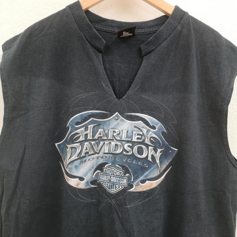 ハーレーダビッドソン Harley-Davidson タンクトップ タンクトップ Vネック カットオフ 切りっぱなし バイカー 3D風 BAR & SHIELD ノースリーブ Tシャツ タンクトップ XL 黒 / ブラック / black メンズ USED 古着 中古 50165893