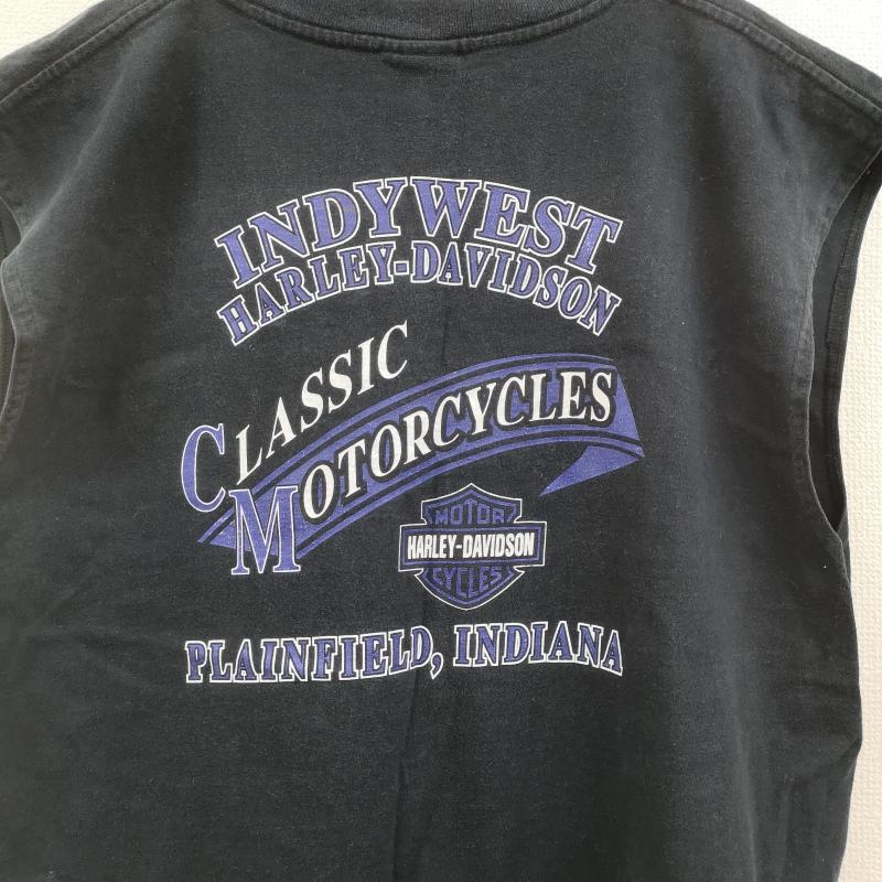 ハーレーダビッドソン Harley-Davidson タンクトップ タンクトップ Vネック カットオフ 切りっぱなし バイカー 3D風 BAR & SHIELD ノースリーブ Tシャツ タンクトップ XL 黒 / ブラック / black メンズ USED 古着 中古 50165893