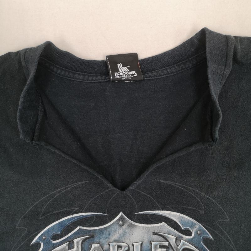 ハーレーダビッドソン Harley-Davidson タンクトップ タンクトップ Vネック カットオフ 切りっぱなし バイカー 3D風 BAR & SHIELD ノースリーブ Tシャツ タンクトップ XL 黒 / ブラック / black メンズ USED 古着 中古 50165893