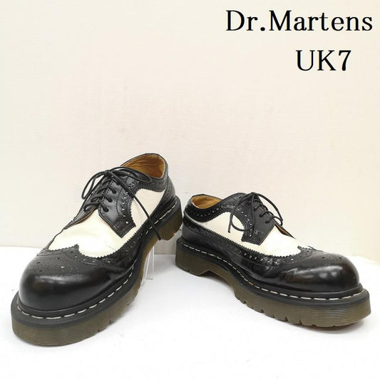 ドクターマーチン Dr.Martens ブーツ 一般 10458 ウィングチップ 5ホール 2トーン ドレスシューズ UK：7 白 / ホワイト / white X 黒 / ブラック / black メンズ USED 古着 中古 50165907
