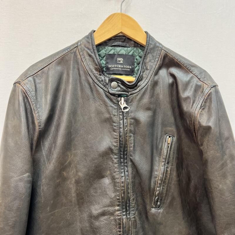 スコッチアンドソーダ SCOTCH＆SODA ジャケット、上着 ライダース ゴートレザー シングル ライダースジャケット ヴィンテージ加工 L 茶 / ブラウン / brown メンズ USED 古着 中古 50165913
