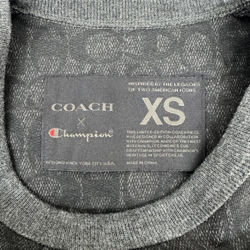 コーチ COACH Tシャツ 半袖 champion スパンコール ロゴ シグネチャー 総柄 Tシャツ XS ダークグレー / ダークグレー / メンズ USED 古着 中古 50165924