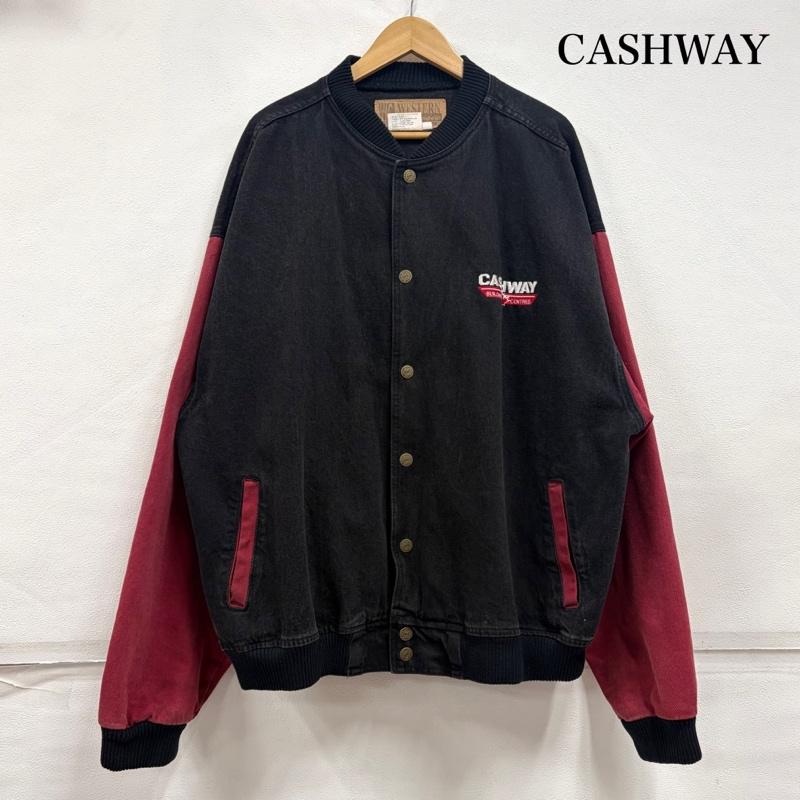 ヴィンテージ VINTAGE ジャケット、上着 ジャンパー、ブルゾン CASHWAY ロゴ 刺繍 デニム ヴィンテージ スタジアム ジャケット ブルゾン スナップボタン XXL ロゴ、文字 X 刺繍 黒 / ブラック / black X 赤 / レッド / red メンズ USED 古着 中古 50165934