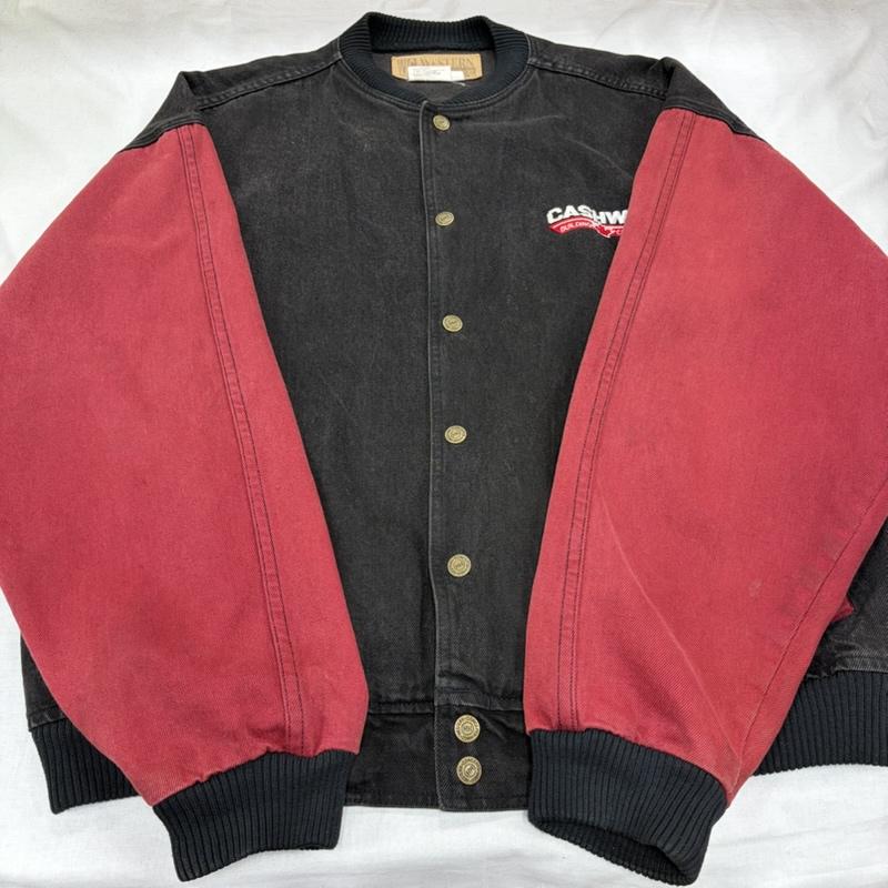 ヴィンテージ VINTAGE ジャケット、上着 ジャンパー、ブルゾン CASHWAY ロゴ 刺繍 デニム ヴィンテージ スタジアム ジャケット ブルゾン スナップボタン XXL ロゴ、文字 X 刺繍 黒 / ブラック / black X 赤 / レッド / red メンズ USED 古着 中古 50165934