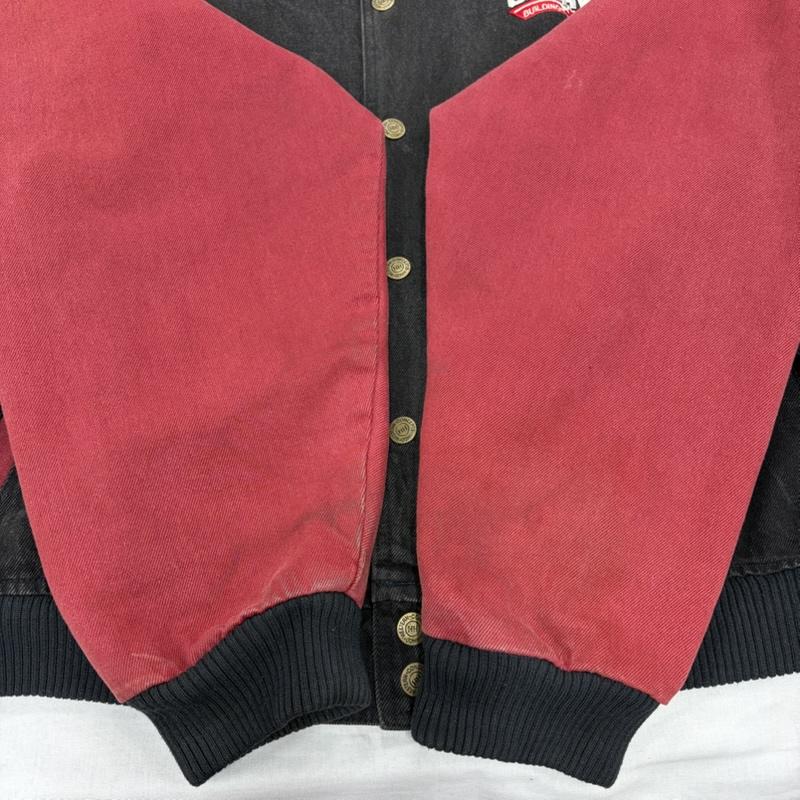 ヴィンテージ VINTAGE ジャケット、上着 ジャンパー、ブルゾン CASHWAY ロゴ 刺繍 デニム ヴィンテージ スタジアム ジャケット ブルゾン スナップボタン XXL ロゴ、文字 X 刺繍 黒 / ブラック / black X 赤 / レッド / red メンズ USED 古着 中古 50165934