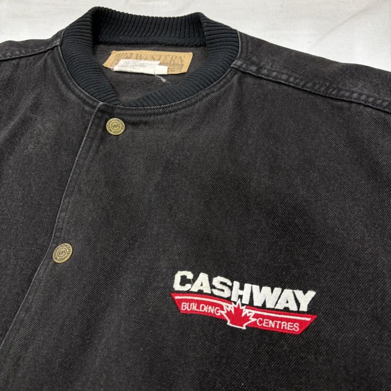 ヴィンテージ VINTAGE ジャケット、上着 ジャンパー、ブルゾン CASHWAY ロゴ 刺繍 デニム ヴィンテージ スタジアム ジャケット ブルゾン スナップボタン XXL ロゴ、文字 X 刺繍 黒 / ブラック / black X 赤 / レッド / red メンズ USED 古着 中古 50165934