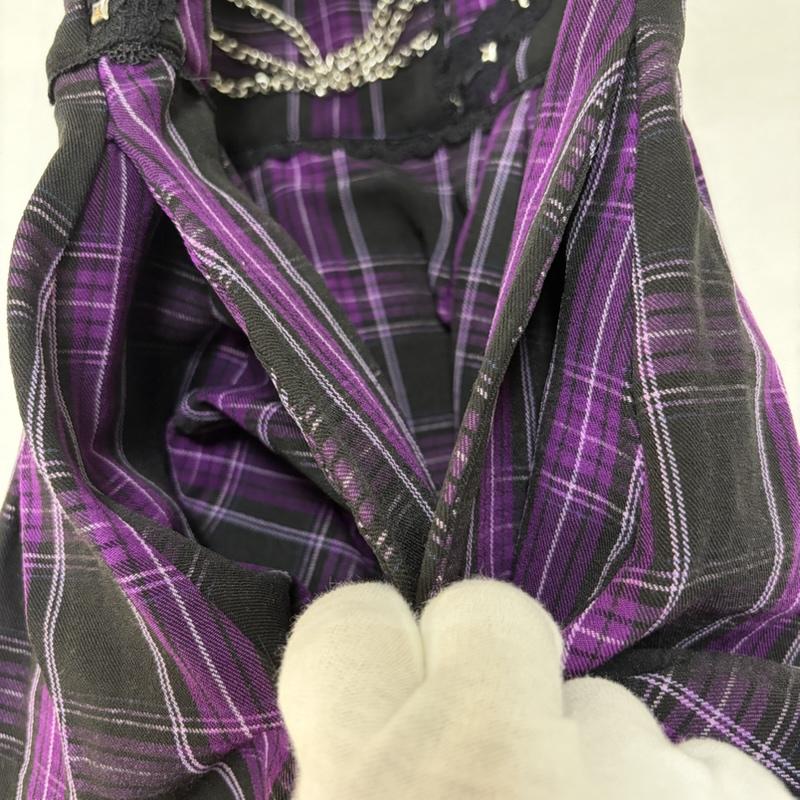 古着 USED スカート ミニスカート DearMyLove ディアマイラブ パープルチェック柄チェーンクロスレーススカート 十字架 クロス スタッズ L チェック 黒 / ブラック / black X 紫 / パープル / purple レディース USED 古着 中古 50165935