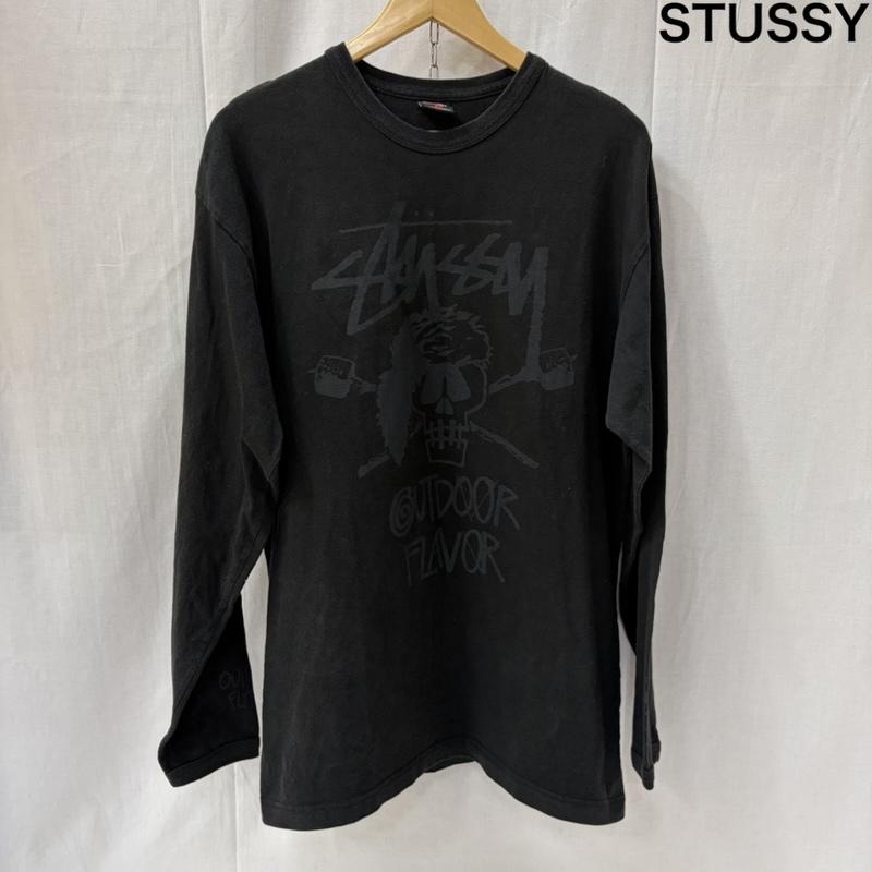 ステューシー STUSSY Tシャツ 長袖 Outdoor Flavor オールドステューシー 黒タグ期 ショーンフォントロゴ スカルグラフィック ロンT L ロゴ、文字 X キャラクター 黒 / ブラック / black メンズ USED 古着 中古 50165944