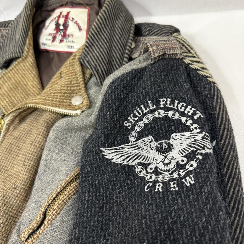 スカルフライト SKULLFLIGHT ジャケット、上着 ライダース ウール ツイード サラペ ライダースジャケット シルクスクリーン ロゴ - ロゴ、文字 メンズ USED 古着 中古 50165959