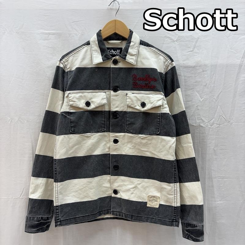 ショット schott ジャケット、上着 ジャンパー、ブルゾン 3145049 ロゴ 刺繍 ボーダー ファティーグ シャツ ジャケット S ボーダー柄 メンズ USED 古着 中古 50165981