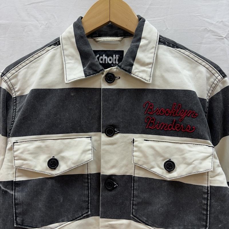 ショット schott ジャケット、上着 ジャンパー、ブルゾン 3145049 ロゴ 刺繍 ボーダー ファティーグ シャツ ジャケット S ボーダー柄 メンズ USED 古着 中古 50165981