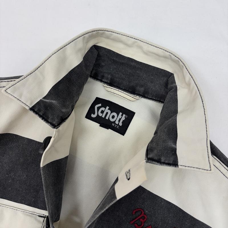ショット schott ジャケット、上着 ジャンパー、ブルゾン 3145049 ロゴ 刺繍 ボーダー ファティーグ シャツ ジャケット S ボーダー柄 メンズ USED 古着 中古 50165981