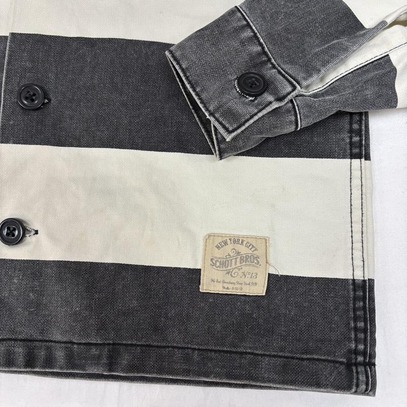 ショット schott ジャケット、上着 ジャンパー、ブルゾン 3145049 ロゴ 刺繍 ボーダー ファティーグ シャツ ジャケット S ボーダー柄 メンズ USED 古着 中古 50165981