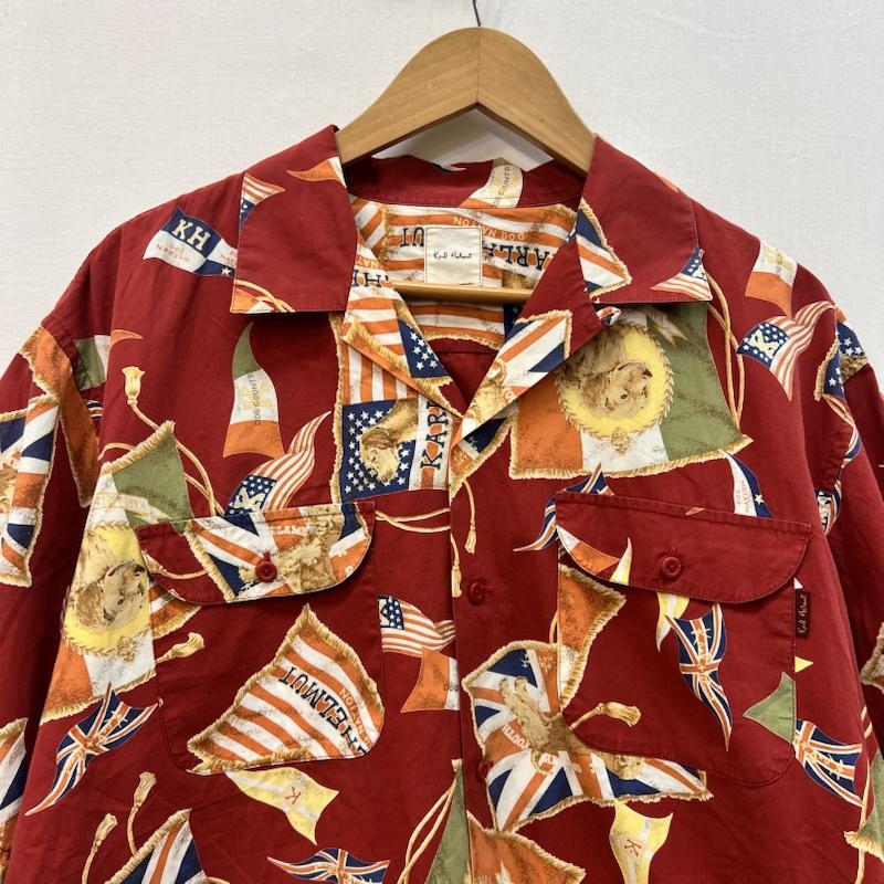 カールヘルム KARLHELMUT シャツ、ブラウス 半袖 コットン アロハシャツ 開襟 国旗 犬 総柄 ピンクハウス L 赤 / レッド / red メンズ USED 古着 中古 50165986