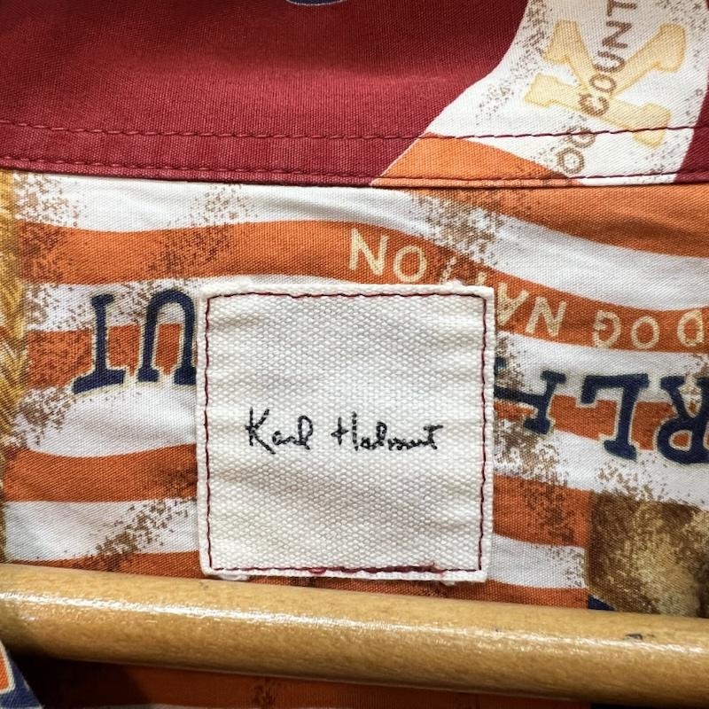 カールヘルム KARLHELMUT シャツ、ブラウス 半袖 コットン アロハシャツ 開襟 国旗 犬 総柄 ピンクハウス L 赤 / レッド / red メンズ USED 古着 中古 50165986