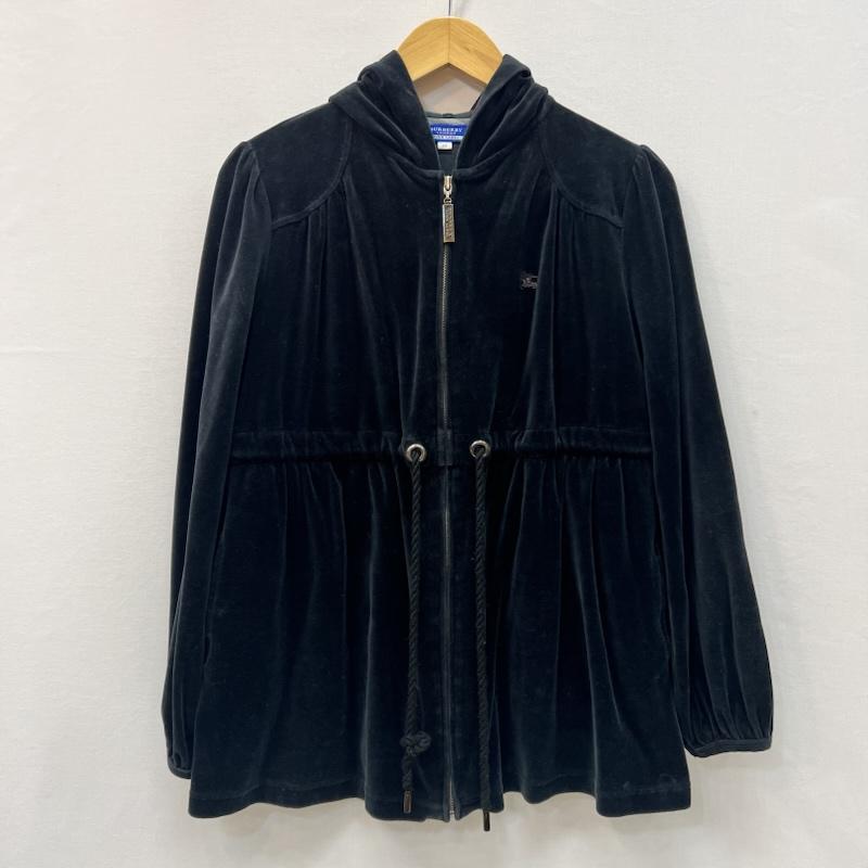 バーバリー・ブルーレーベル BURBERRY BLUE LABEL パーカー 長袖 ベロア フルジップパーカー 裾フレア 38 黒 / ブラック / black レディース USED 古着 中古 50166004