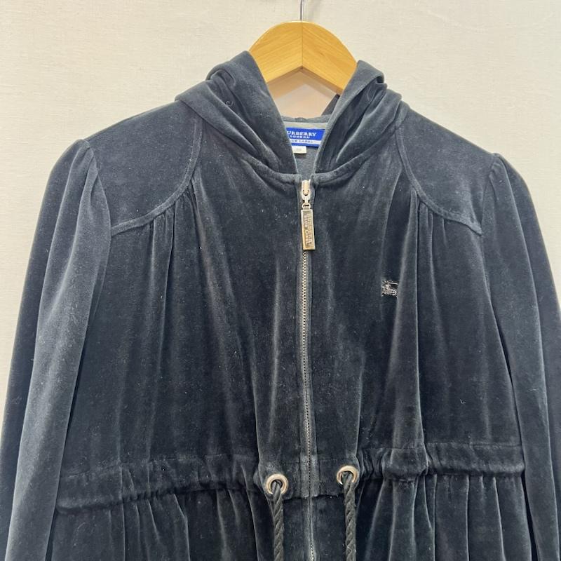 バーバリー・ブルーレーベル BURBERRY BLUE LABEL パーカー 長袖 ベロア フルジップパーカー 裾フレア 38 黒 / ブラック / black レディース USED 古着 中古 50166004