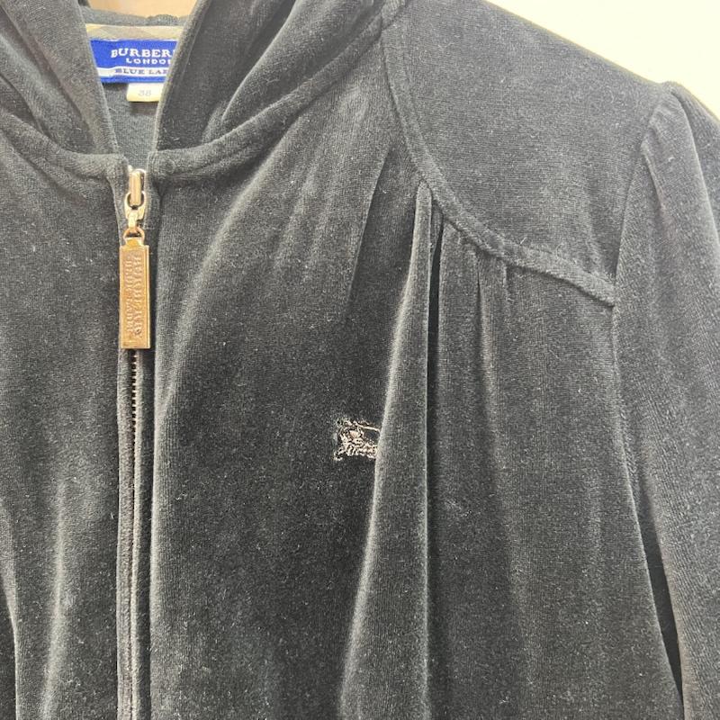 バーバリー・ブルーレーベル BURBERRY BLUE LABEL パーカー 長袖 ベロア フルジップパーカー 裾フレア 38 黒 / ブラック / black レディース USED 古着 中古 50166004