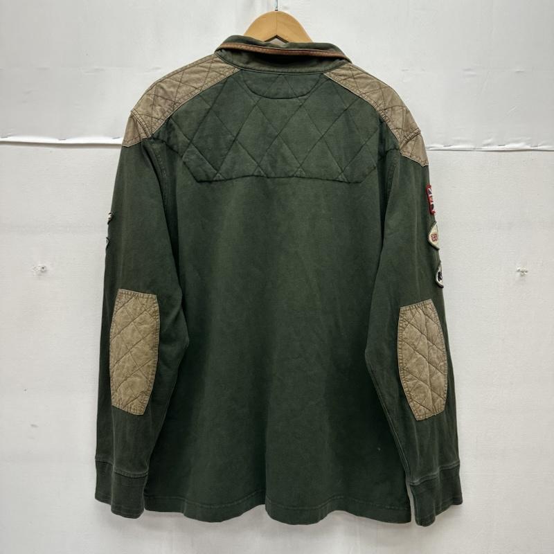 ポロラルフローレン POLO RALPH LAUREN ポロシャツ 長袖 90s モーターサイクル ラガーシャツ ポロシャツ ワッペン エルボーパッチ XXL - カーキオリーブ / カーキオリーブ / メンズ USED 古着 中古 50166014