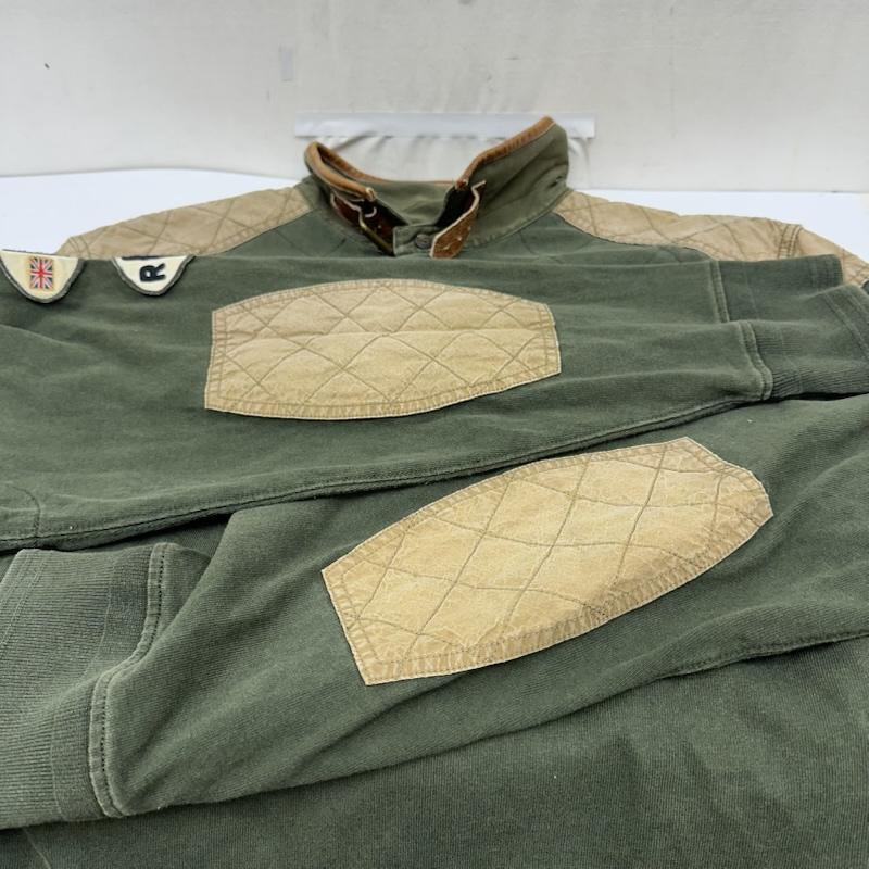 ポロラルフローレン POLO RALPH LAUREN ポロシャツ 長袖 90s モーターサイクル ラガーシャツ ポロシャツ ワッペン エルボーパッチ XXL - カーキオリーブ / カーキオリーブ / メンズ USED 古着 中古 50166014