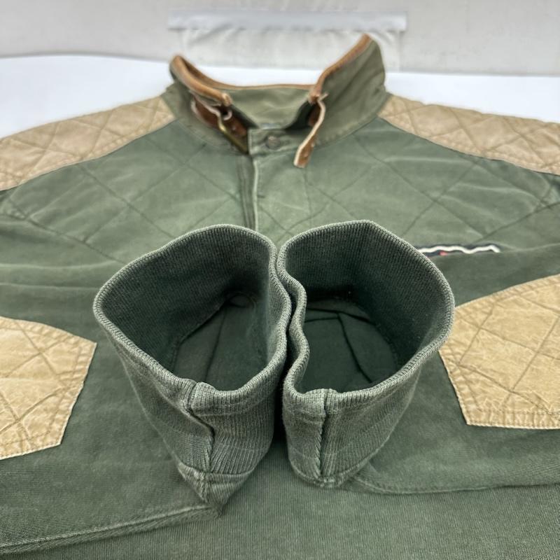 ポロラルフローレン POLO RALPH LAUREN ポロシャツ 長袖 90s モーターサイクル ラガーシャツ ポロシャツ ワッペン エルボーパッチ XXL - カーキオリーブ / カーキオリーブ / メンズ USED 古着 中古 50166014