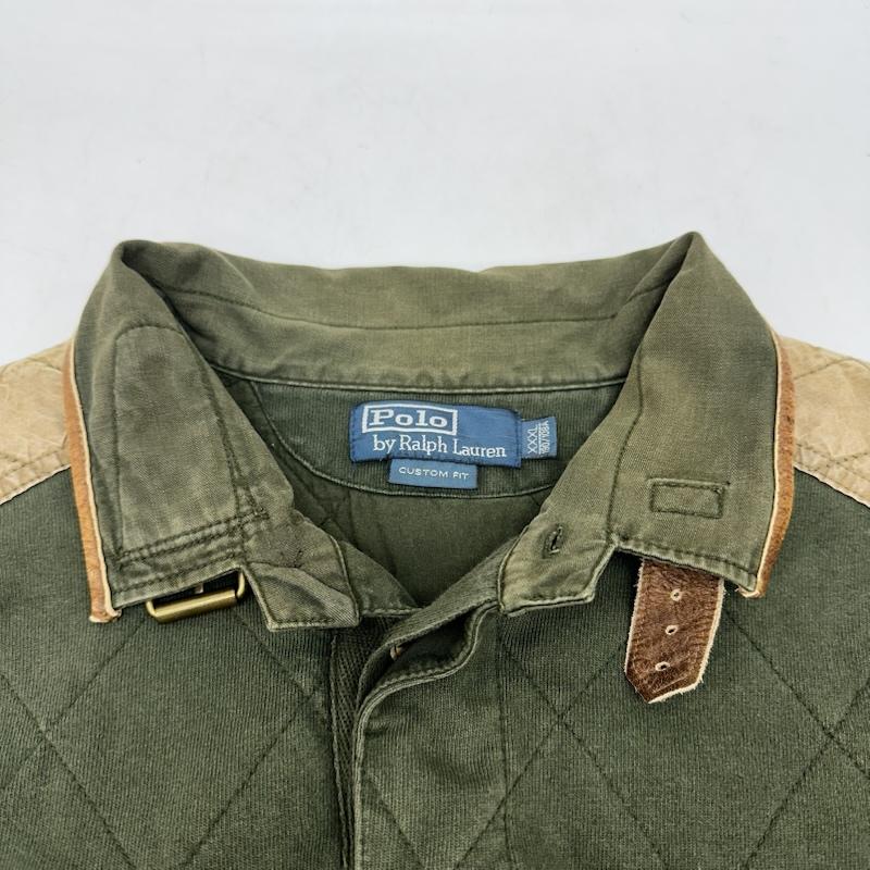 ポロラルフローレン POLO RALPH LAUREN ポロシャツ 長袖 90s モーターサイクル ラガーシャツ ポロシャツ ワッペン エルボーパッチ XXL - カーキオリーブ / カーキオリーブ / メンズ USED 古着 中古 50166014
