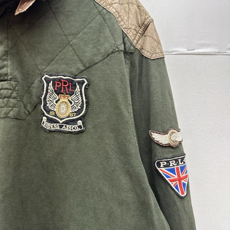 ポロラルフローレン POLO RALPH LAUREN ポロシャツ 長袖 90s モーターサイクル ラガーシャツ ポロシャツ ワッペン エルボーパッチ XXL - カーキオリーブ / カーキオリーブ / メンズ USED 古着 中古 50166014