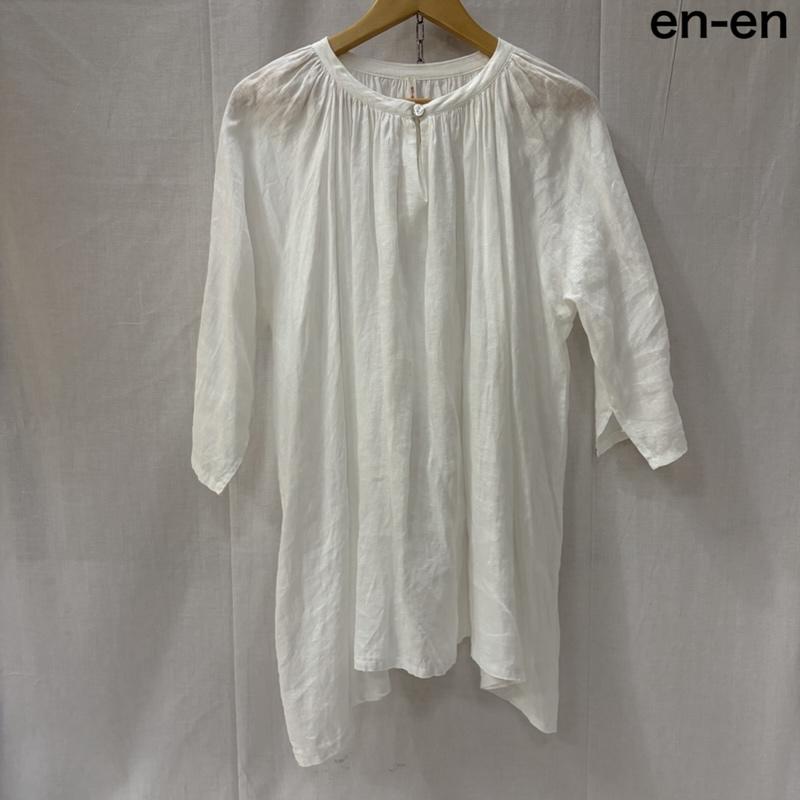 古着 USED シャツ、ブラウス 七分袖 en-en フランスリネン100％ たっぷりギャザープルオーバー チュニック - 無地 白 / ホワイト / white レディース USED 古着 中古 50166015