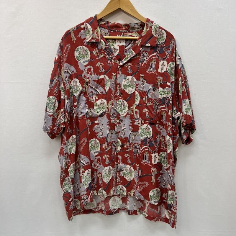 パパス PAPAS シャツ、ブラウス 半袖 フラガール ハワイ柄 レーヨン アロハシャツ L 赤 / レッド / red メンズ USED 古着 中古 50166030