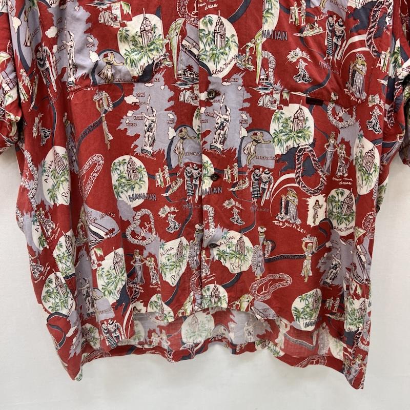 パパス PAPAS シャツ、ブラウス 半袖 フラガール ハワイ柄 レーヨン アロハシャツ L 赤 / レッド / red メンズ USED 古着 中古 50166030