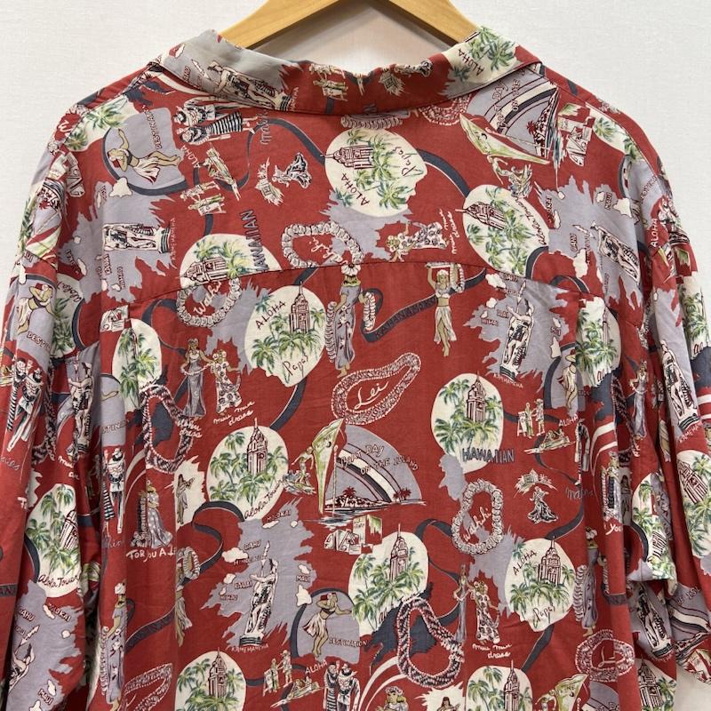 パパス PAPAS シャツ、ブラウス 半袖 フラガール ハワイ柄 レーヨン アロハシャツ L 赤 / レッド / red メンズ USED 古着 中古 50166030