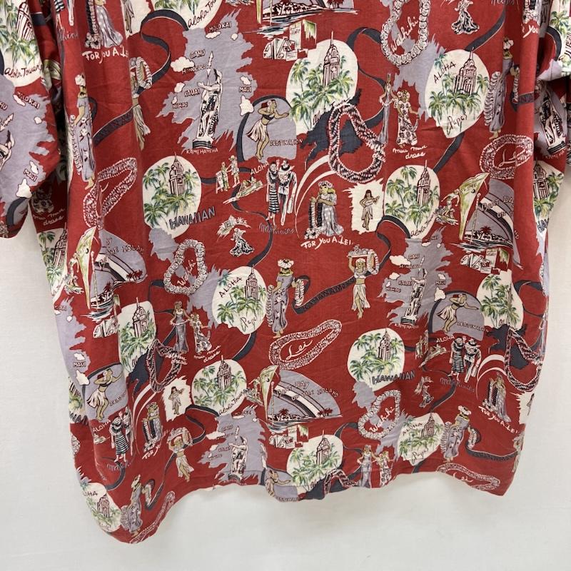 パパス PAPAS シャツ、ブラウス 半袖 フラガール ハワイ柄 レーヨン アロハシャツ L 赤 / レッド / red メンズ USED 古着 中古 50166030