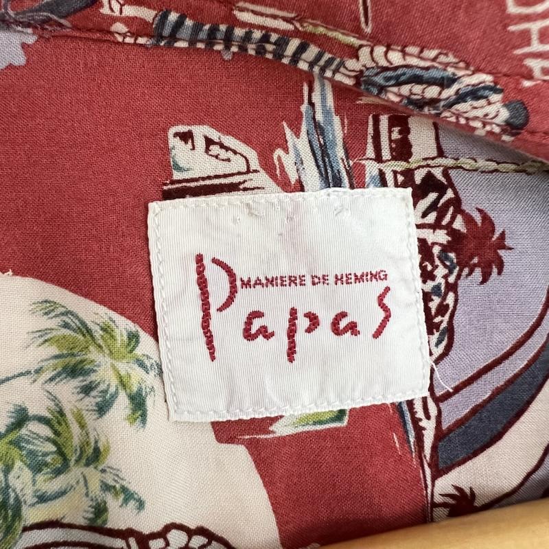パパス PAPAS シャツ、ブラウス 半袖 フラガール ハワイ柄 レーヨン アロハシャツ L 赤 / レッド / red メンズ USED 古着 中古 50166030