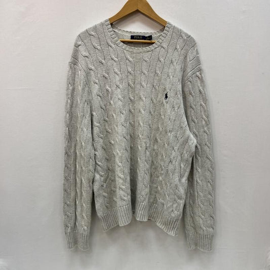 ポロラルフローレン POLO RALPH LAUREN ニット、セーター 長袖 ポニー刺繍 クルーネック コットン ニット XL 灰 / グレー / gray メンズ USED 古着 中古 50166033