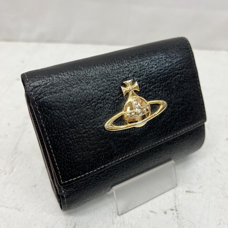 ヴィヴィアンウエストウッド Vivienne Westwood 財布 コンパクト財布 三つ折り財布 がま口 オーブ レザー - 黒 / ブラック / black レディース USED 古着 中古 50166044